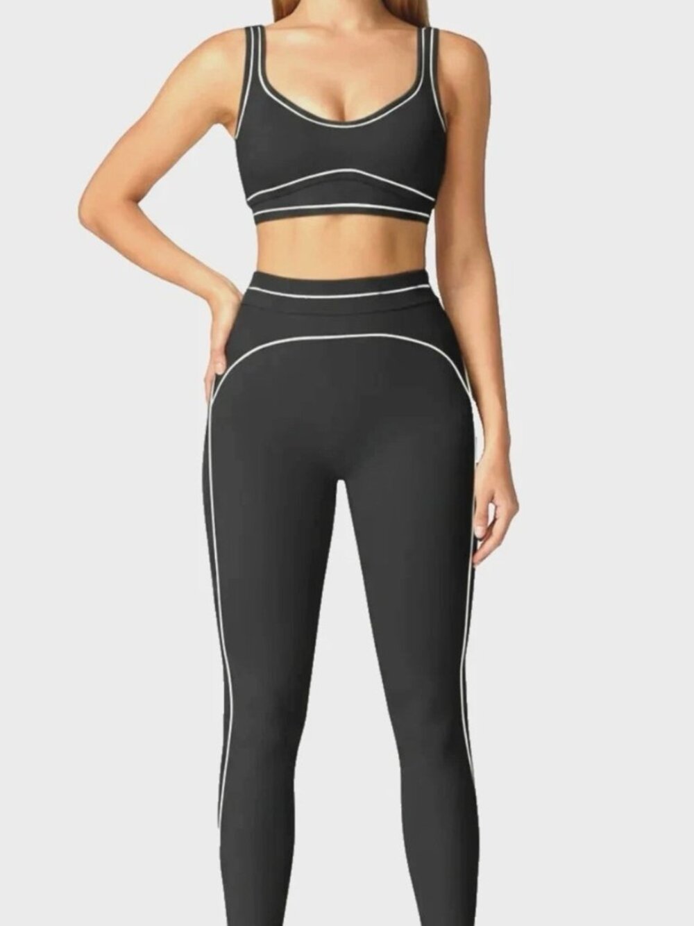 OTOS Workout Athletic Set Sport Bra Legging Heart Throb High Waist Skinny Blk XL
